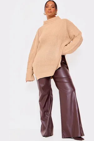 PRETTYLITTLETHING Plus High Neck Knitted Side Split Jumper
