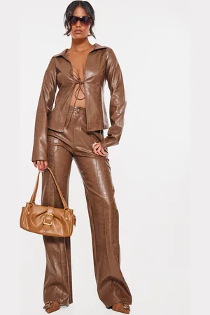 PRETTYLITTLETHING Tall Faux Leather Open Seam Straight Leg Pants