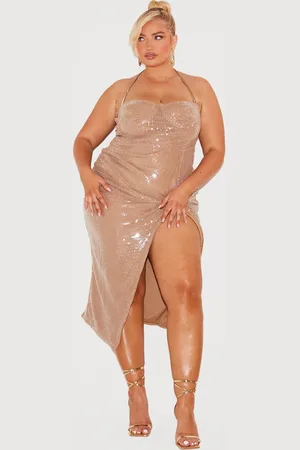 PRETTYLITTLETHING Plus Sequin Bust Detail Midi Dress