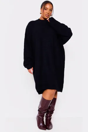 PRETTYLITTLETHING Plus Knitted High Neck Rib Jumper Dress