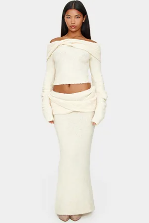 PRETTYLITTLETHING Soft Bobble Knit Foldover Maxi Skirt