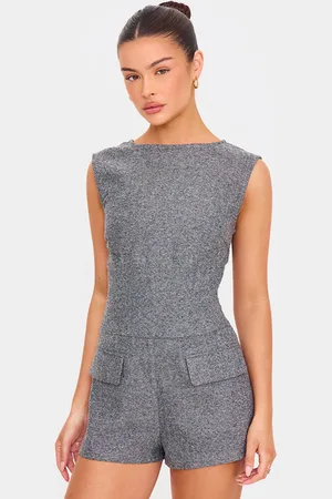 PRETTYLITTLETHING Tweed Sleeveless Pocket Detail Playsuit
