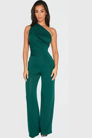 PRETTYLITTLETHING Petite One Shoulder Ruched Wide Leg Jumpsuit