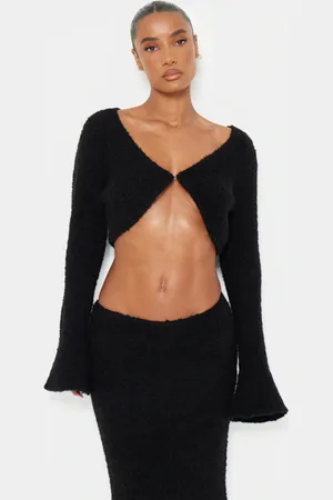 PRETTYLITTLETHING Stripe Textured Knit Flared Sleeve Mini Cardigan