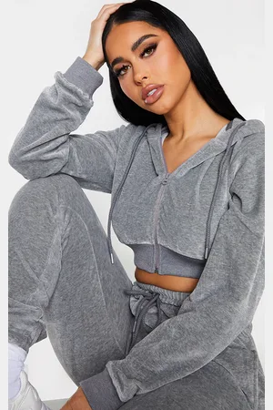 PRETTYLITTLETHING Shape Velour Diamante Extreme Crop Sweater