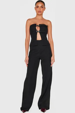 PRETTYLITTLETHING Tailored Woven Thin Belt Detail Bandeau Jumpsuit