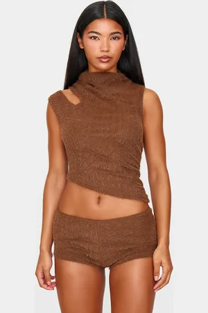 PRETTYLITTLETHING Faux Fur Textured Playsuit