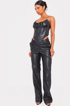 PRETTYLITTLETHING Faux Leather Dip Waist Flared Pants