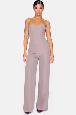 PRETTYLITTLETHING Premium Woven Bandeau Coreset Straight Leg Jumpsuit