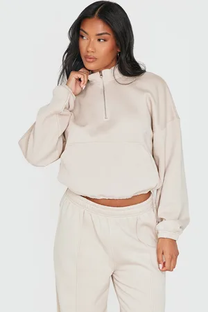 PRETTYLITTLETHING Rib Pocket Seam Detail Half Zip Sweatshirt