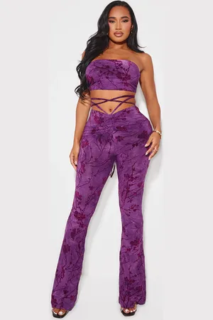PRETTYLITTLETHING Shape Devore Dipped Waist Rushed Pants