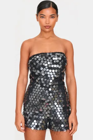 PRETTYLITTLETHING Disc Sequin Bandeau Playsuit