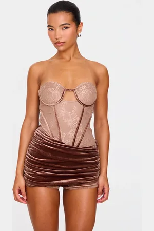 PRETTYLITTLETHING Contrast Lace Velvet Wrap Detail Skort Playsuit