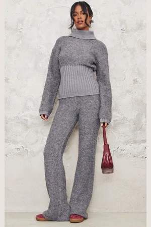 PRETTYLITTLETHING Tall Contrast Textured Knit Pants