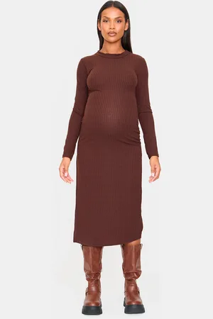 PRETTYLITTLETHING Maternity Ribbed Long Sleeve Midi Dress