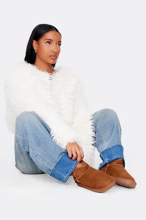 PRETTYLITTLETHING Faux Suede Round Toe Rigged Sole Ankle Boots
