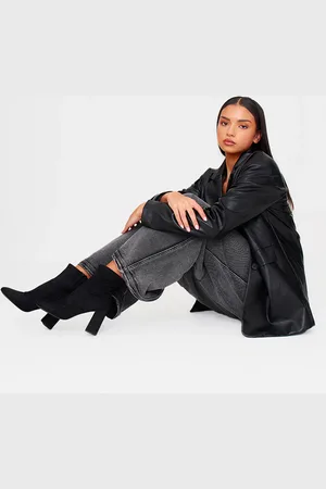 PRETTYLITTLETHING Faux Suede Round Toe Heeled Ankle Sock Boots