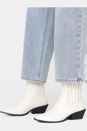 PRETTYLITTLETHING Croc PU Point Toe Low Block Heel Western Ankle Boots