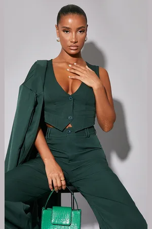 PRETTYLITTLETHING Woven Belted Back Detail Suit Waistcoat Top