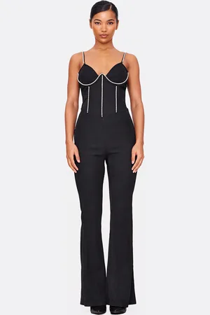 PRETTYLITTLETHING Diamante Corset Detail Flared Strappy Jumpsuit