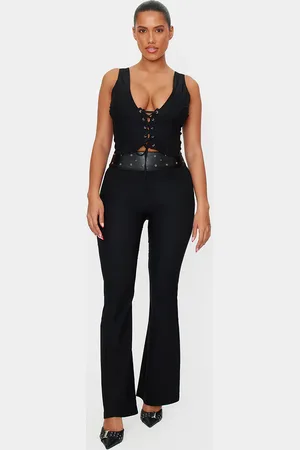 PRETTYLITTLETHING Shape Faux Leather Contrast Flared Pants