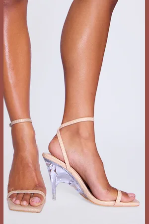 PRETTYLITTLETHING Croc PU Wide Fit Square Toe Clear Wedge Heel Sandals