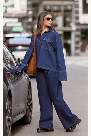 PRETTYLITTLETHING Contrast Stitch Long Sleeve Denim Rugby Shirt