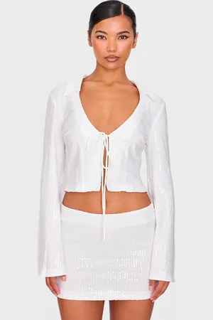 PRETTYLITTLETHING Sequin Tie Front Detail Long Sleeve Shirt