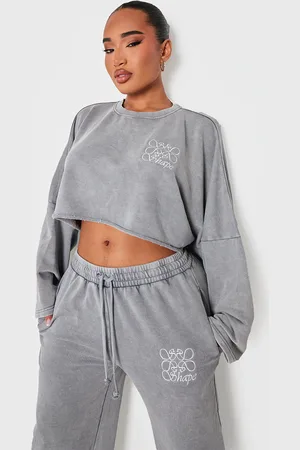 PRETTYLITTLETHING Shape Swirl Logo Cropped Oversized Sweatshirt
