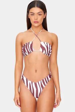 PRETTYLITTLETHING Zebra Print Halter Tie Bikini Top