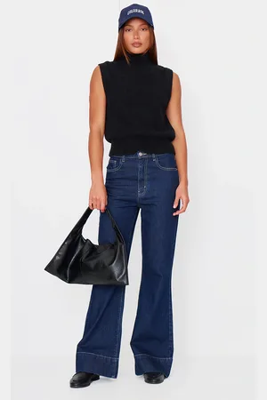 PRETTYLITTLETHING Wash Contrast Seam Flared Jeans