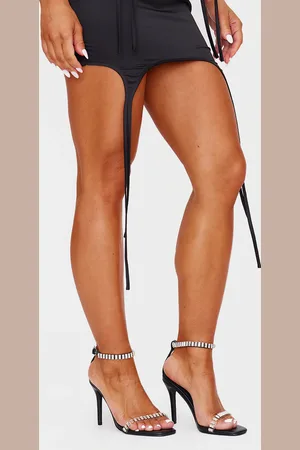 PRETTYLITTLETHING Pu Square Toe Diamante Strap High Heeled Sandals
