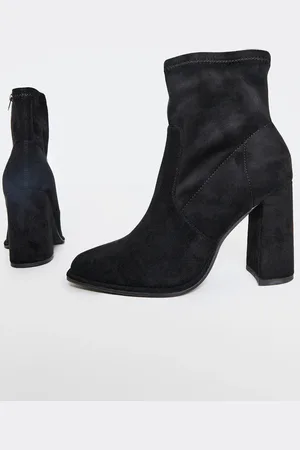PRETTYLITTLETHING Faux Suede Round Toe High Block Stiletto Heeled Boots