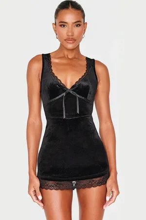 PRETTYLITTLETHING Velvet Ribbon Trim Playsuit