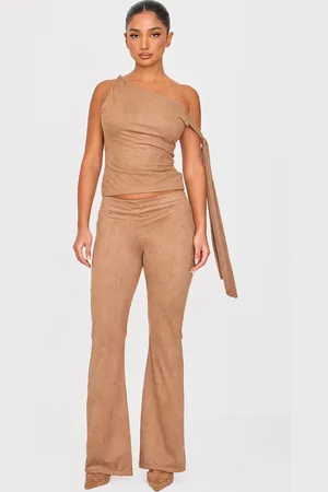 PRETTYLITTLETHING Petite Faux Suede Low Rise Flare Pants