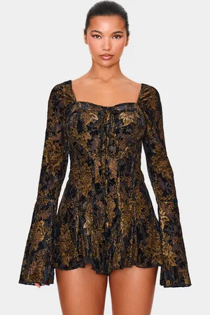 PRETTYLITTLETHING Devore Long Sleeve Playsuit