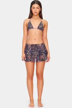 PRETTYLITTLETHING Animal Print Chiffon Ruffle Mini Beach Skirt