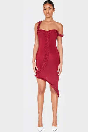 PRETTYLITTLETHING Double Layer Slinky Frill Hem Asymetric Midi Dress