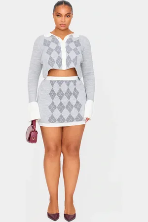 PRETTYLITTLETHING Plus Argyle Jacquard Knitted Mini Skirt