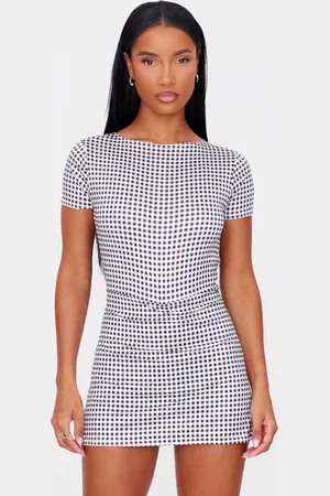 PRETTYLITTLETHING Gingham Print Cap Sleeve Slinky Skort Playsuit