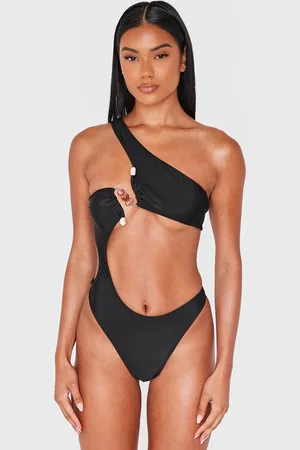 PRETTYLITTLETHING Stone Trim Cut Out Swimsuit