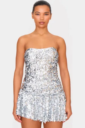 PRETTYLITTLETHING Sequin Bandeau Pleated Skort Playsuit