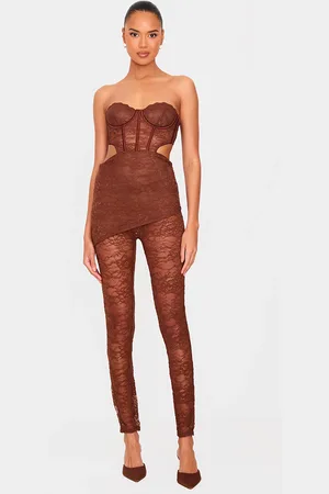 PRETTYLITTLETHING Lace Cut Out Corset Detailed Jumpsuit