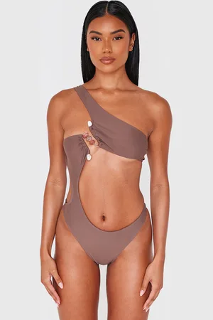 PRETTYLITTLETHING Stone Trim Cut Out Swimsuit