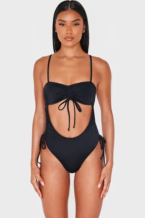 PRETTYLITTLETHING Ruched Cut Out Halter Tie Swimsuit