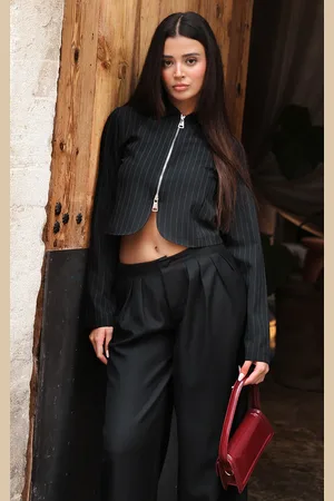 PRETTYLITTLETHING Pinstripe Double Zip Long Sleeve Shirt