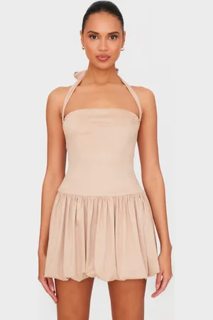 PRETTYLITTLETHING Faux Suede Halterneck Puffball Dress