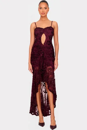 PRETTYLITTLETHING Devore Cut Out Frill Detail Dress