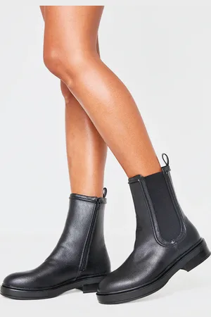 PRETTYLITTLETHING Pu Round Toe Chelsea Chunky Ankle Boots