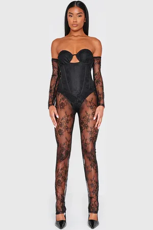 PRETTYLITTLETHING Lace Corset Detail Bardot Jumpsuit